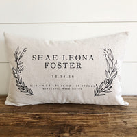 Floral Wreath Birth Announcement Pillow Cover - Linen and Ivory